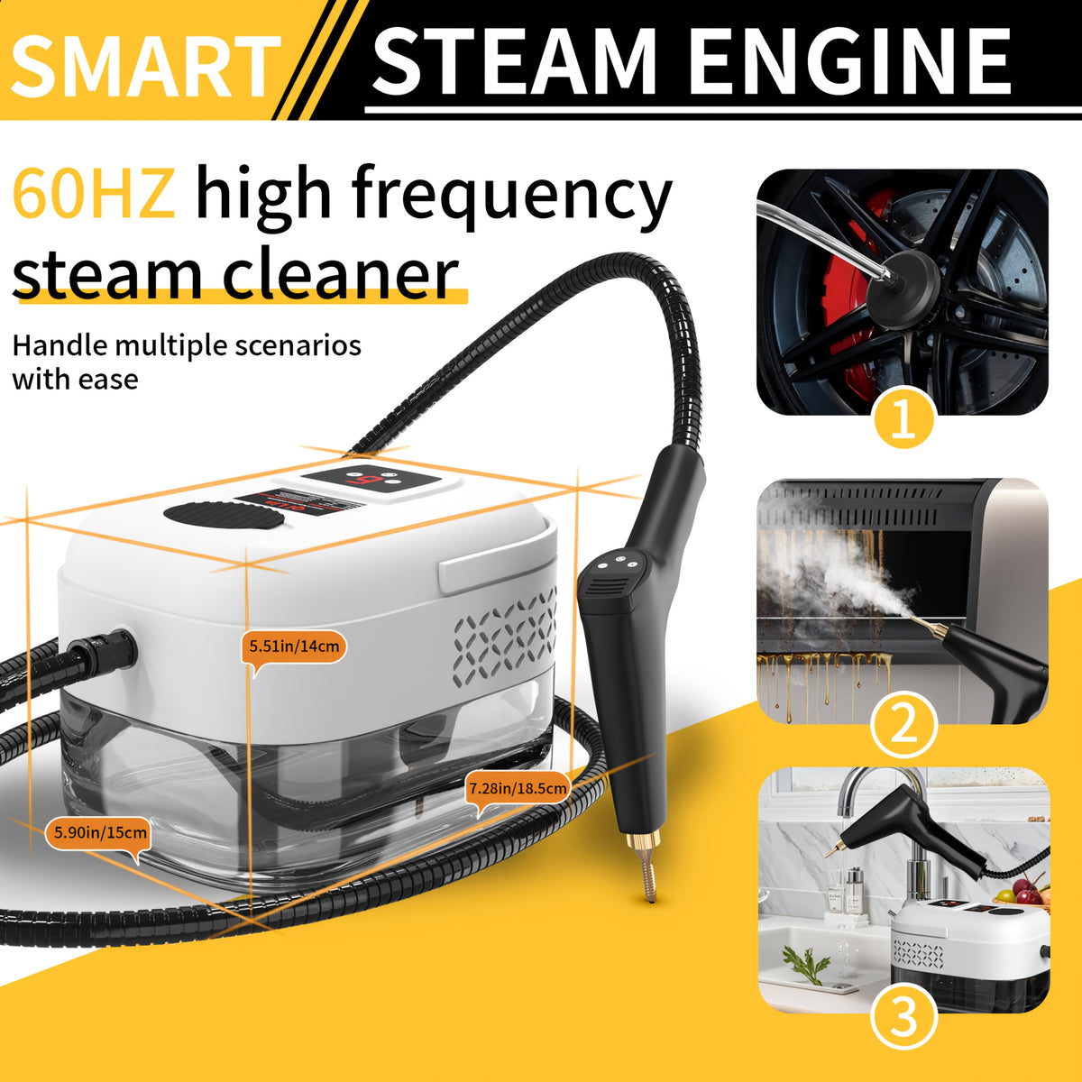 Household High Pressure Steam Cleaner, Steam Cleaner Handheld, High Temperature Carpet Cleaner, Handle Gear Switch Adjustment, LCD Display, 40.58oz Water Tank Capacity, Suitable for Kitchen Fumes, Sofas, Easter Gifts,