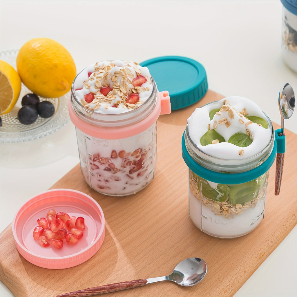 4/6pcs(16oz), 8pcs(4pcs 16oz+4pcs 4oz), 12pcs(6pcs 16oz + 6pcs 4oz), Overnight Oats Containers with Lids And Spoons, Glass Mason Overnight Oats Jars, Large Capacity Airtight Jars for Milk, Cereal, Fruit