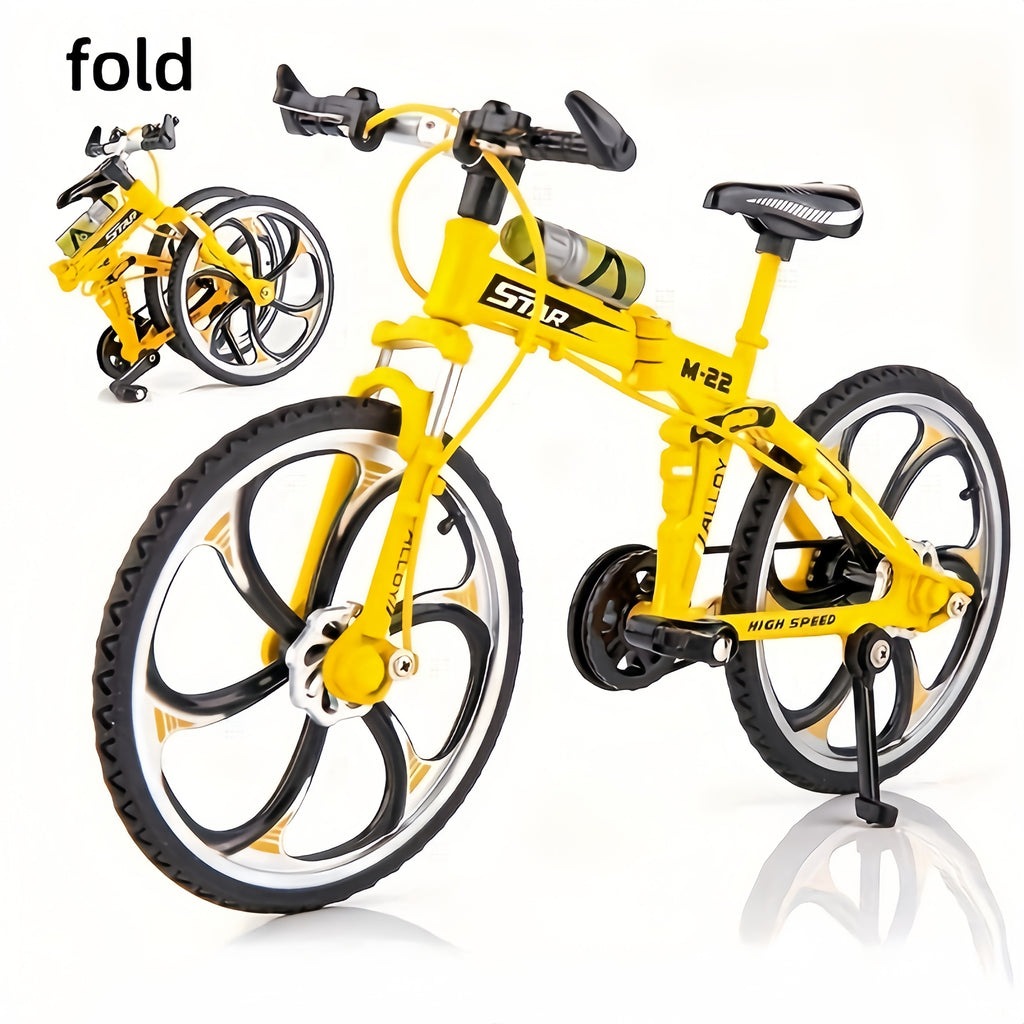 Miniature Mountain Bike Model, 1:8 Scale Foldable Alloy Bicycle in Red Yellow or Blue for Collector Displays, Office Desk Decor and Cycling Gifts