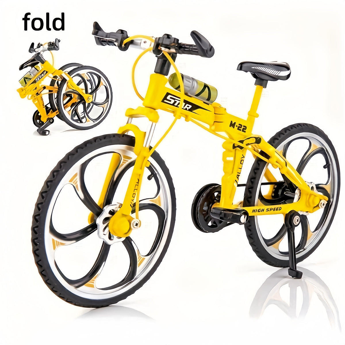 Miniature Mountain Bike Model, 1:8 Scale Foldable Alloy Bicycle in Red Yellow or Blue for Collector Displays, Office Desk Decor and Cycling Gifts