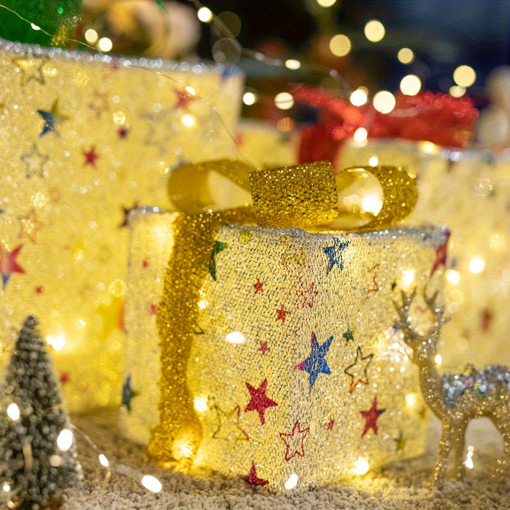 3pcs Christmas Gift Box Lights, Fairy Light String, 8 Modes of Light Emission, Including Remote Control, Indoor And Outdoor Decoration, Suitable for Christmas, Halloween, Thanksgiving, New Year, Parties, Self-Assembly
