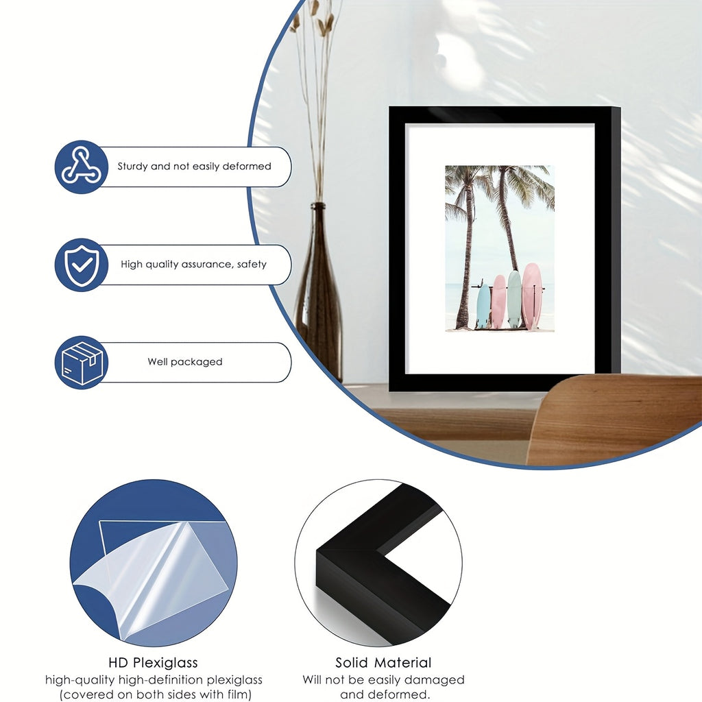 3pcs Classic Black Picture Frame Set - Heavy-Duty Plastic Frames with Vertical/Horizontal Hanging, 8x10, 11x14, 12x16 Inch - for Living Room, Bedroom, Office - Modern Minimalist Wall Decor Gallery Frames for Photos, Posters, Art Prints - Easy Mounting Har