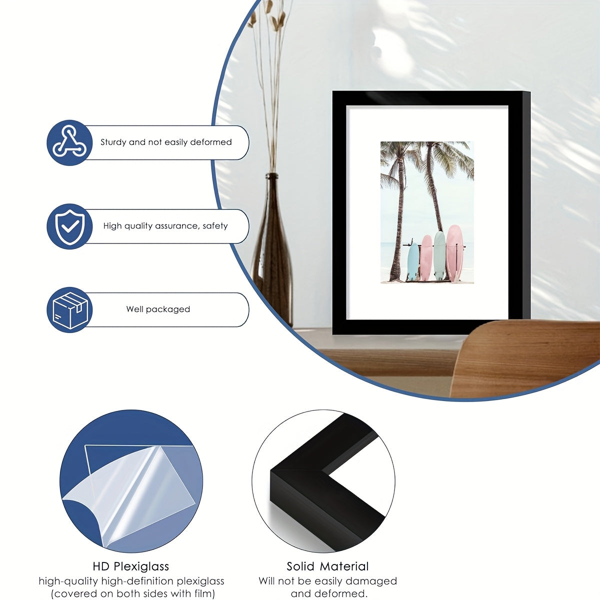 3pcs Classic Black Picture Frame Set - Heavy-Duty Plastic Frames with Vertical/Horizontal Hanging, 8x10, 11x14, 12x16 Inch - for Living Room, Bedroom, Office - Modern Minimalist Wall Decor Gallery Frames for Photos, Posters, Art Prints - Easy Mounting Har