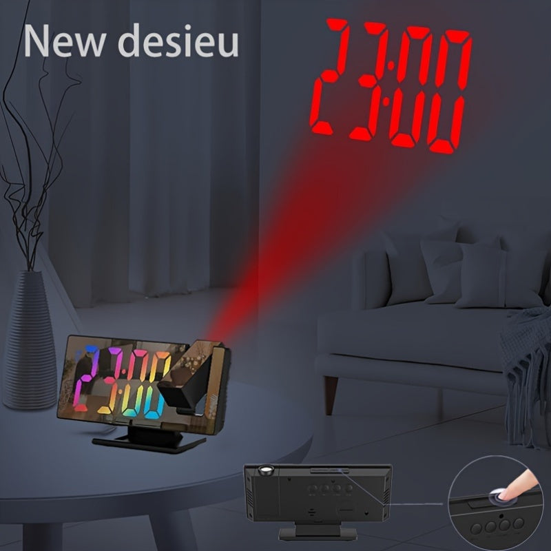 Multi-function Digital Alarm Clock with Large LED Mirror Screen, Temperature, Bedroom Date-Project Time and Alarm Clock