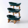 Tiered Fruit Basket with Bamboo Wood Stand, 3-Level Countertop Organizer for Kitchen Fruit, Dried Snacks and Candy Display in Green or White