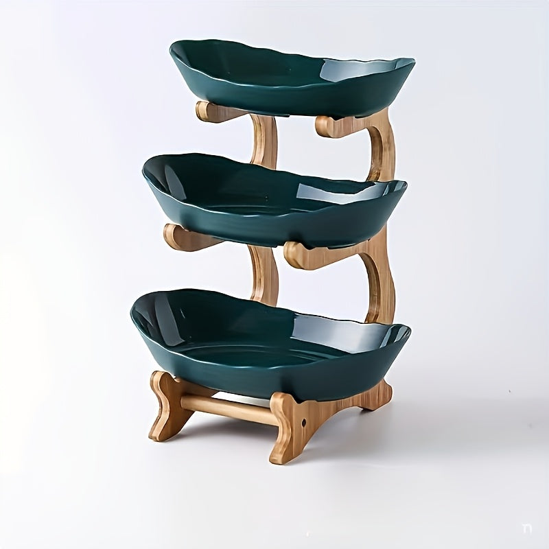 [Bamboo Wood Stand] A Creative Two-Tier/Three-Tier Kitchen Fruit Basket, Large-Capacity Layered Fruit Basket, European-Style Dried Fruit Tray, Bamboo Wood Stand, Household Snack Plate, Candy Tray, Fruit Basket