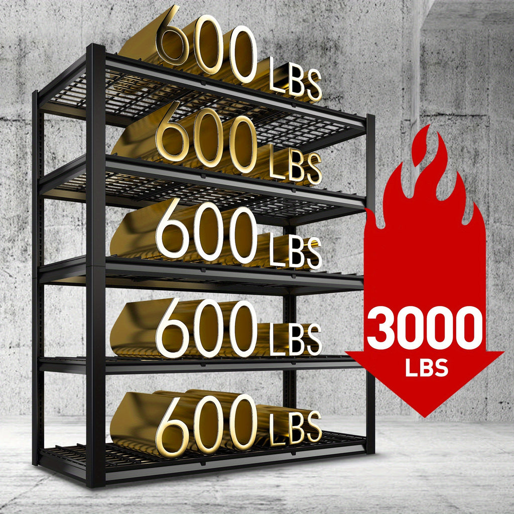 3000LBS Garage Shelving Adjustable 5 Tier Metal Shelving Unit for Storage 60" W Heavy Duty Storage Shelves Rack Garage Storage Shelves Industrial Shelf Utility Rack, Black, 60.1" W X 24.1" D X 72.1, Utility Shelves