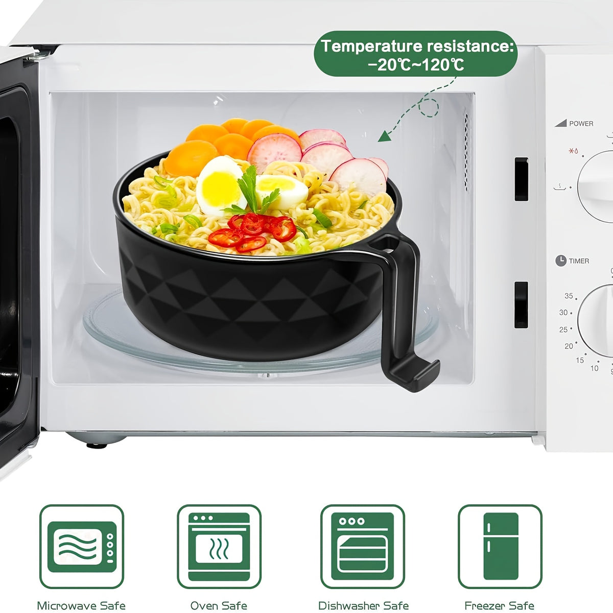 6pcs/Set Microwave Ramen Bowl Set, Ramen Noodle Cooker With Lid & Handle, Perfect For Home, Office, Dorm, Or College Tableware