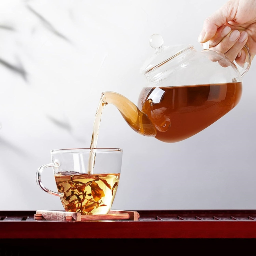1000Ml Glass Teapot with Infuser And 4 Cups, 33.8 Oz (1000 Ml) Glass Teapot with Detachable Infuser for Flowering And Loose Leaf Tea, Microwave And Stovetop Tea Set Gift Box