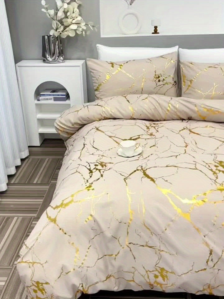 3pcs High-Grade Super Soft Breathable Bronzing Texture Duvet Cover Set (1 Duvet Cover+2 Pillowcases Without Pillow Core), at Home Dormitory All-Season