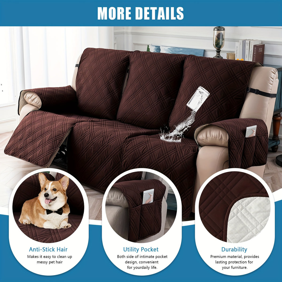 3pcs/set Waterproof Recliner Slipcovers Non-Slip Recliner Sofa Covers Elastic ReclinerChair Cover Furniture Protector for Bedroom Office Living Room, Valentine's Day Gift, Valentine's Day Home Decorations