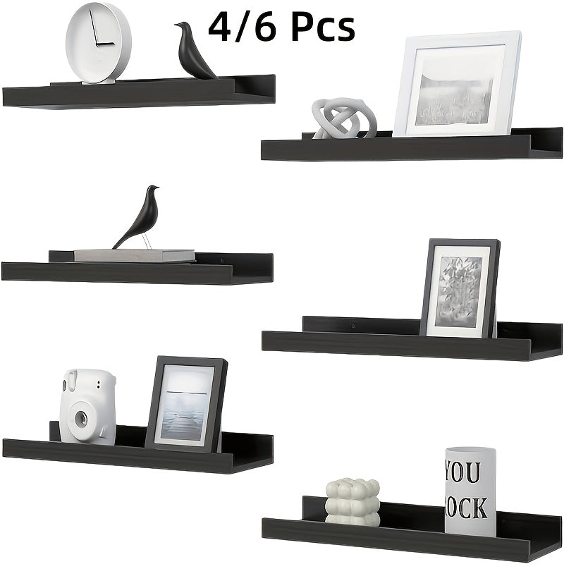 4/6pcs Carbonized Black Floating Shelves, Rustic Wood Shelves, Wall Mounted Shelf for Bathroom Decor, Bedroom, Living Room, Plants, Kitchen, Bathroom, Bathroom, Office, Multi Size The Best Gifts for Father's Day And Independence Day, Floating Shelves