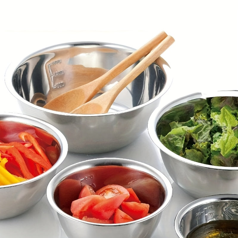 5pcs Stainless Steel Mixing Bowls, 201Stainless Steel Mixing Bowl Set - Easy to Clean, Nesting Bowls for Space Saving Storage, Great for Cooking, Baking, Prepping, Christmas Gifts
