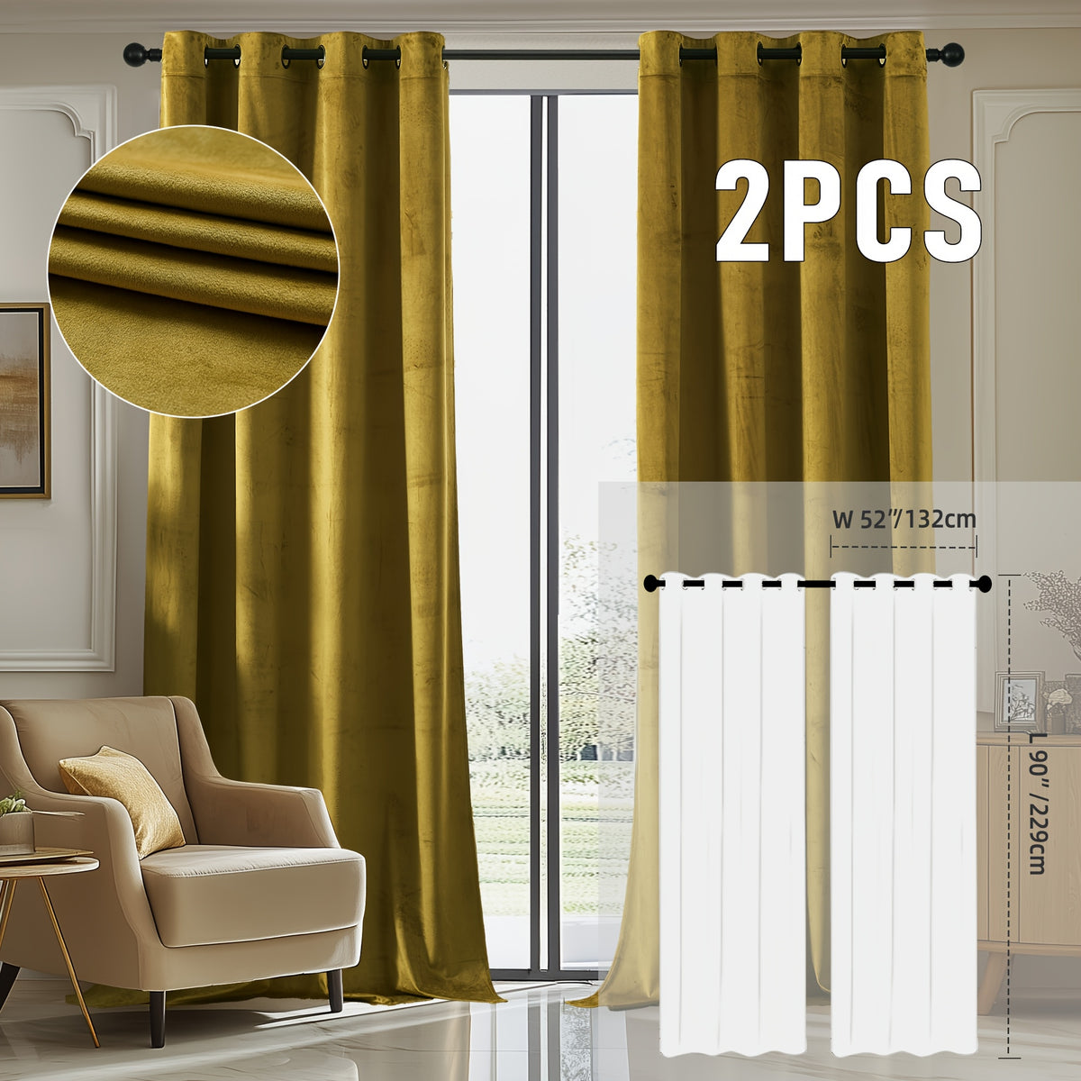 2pcs Velvet Room Darkening Curtains | Vintage Soundproof and Thermal Insulated, Elegant Soft Velvet Grommet Top Curtains for Living Room and Bedroom, Unlined, Solid Color, Fashionable Valentine'S Day Décor
