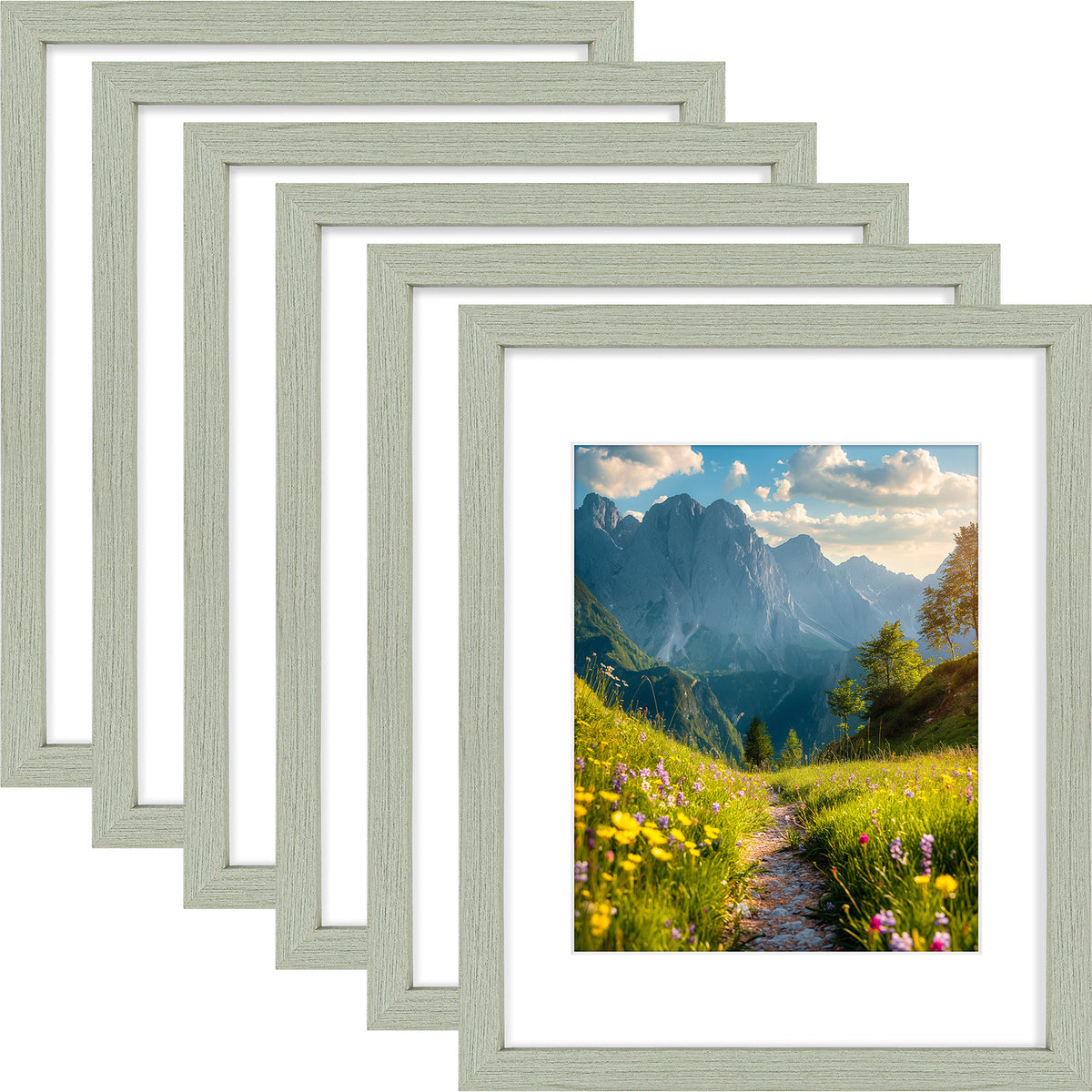 6 Packs 6x8/8x10/9x12/11x14/16x20 Picture Frames Set, Engineered Wood Gallery Wall Frame Set with Plexiglass - Wall Mounting or Tabletop Display