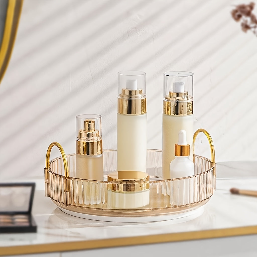 Rotating Cosmetic Storage Rack, A 360-Degree Rotating Cosmetic Storage Multi-Functional Brush, Lipstick, Skin Care Products And Stationery Storage Box - Durable, Odorless, Luxurious Striped Design Desktop Storage Box, Giving Tape As a Gift
