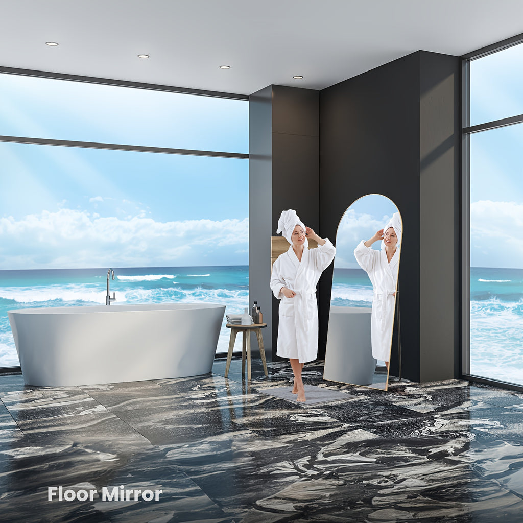 Arched/Rect Full Length Mirror, Full Body Mirror with Stand, Freestanding, Hanging or Leaning for Wall, Steel Alloy Thin Frame Floor Standing for Hotels and Bathrooms