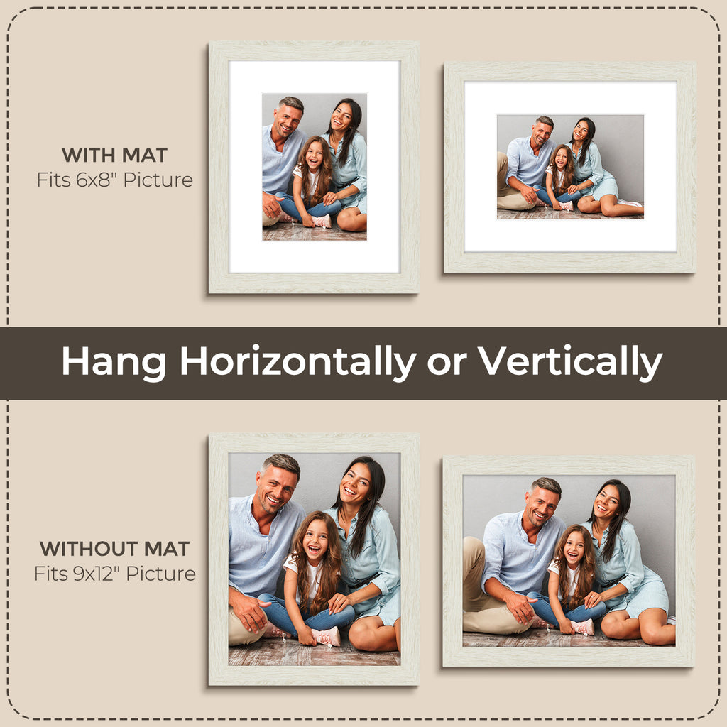 6 Packs 6x8/8x10/9x12/11x14/16x20 Picture Frames Set, Engineered Wood Gallery Wall Frame Set with Plexiglass - Wall Mounting or Tabletop Display