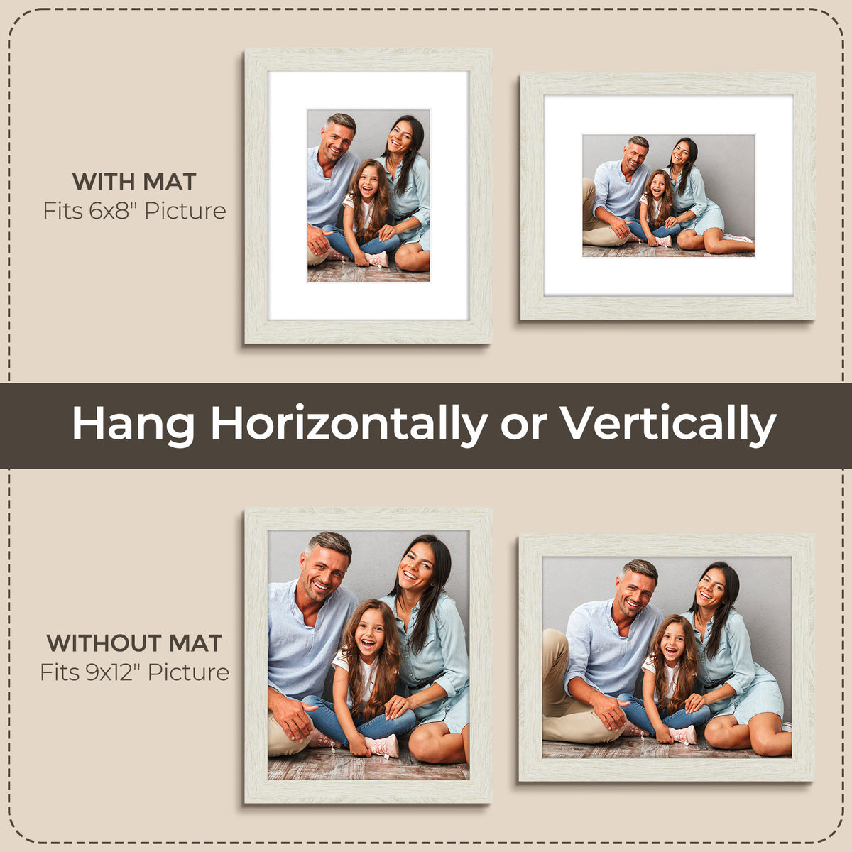 6 Packs 6x8/8x10/9x12/11x14/16x20 Picture Frames Set, Engineered Wood Gallery Wall Frame Set with Plexiglass - Wall Mounting or Tabletop Display