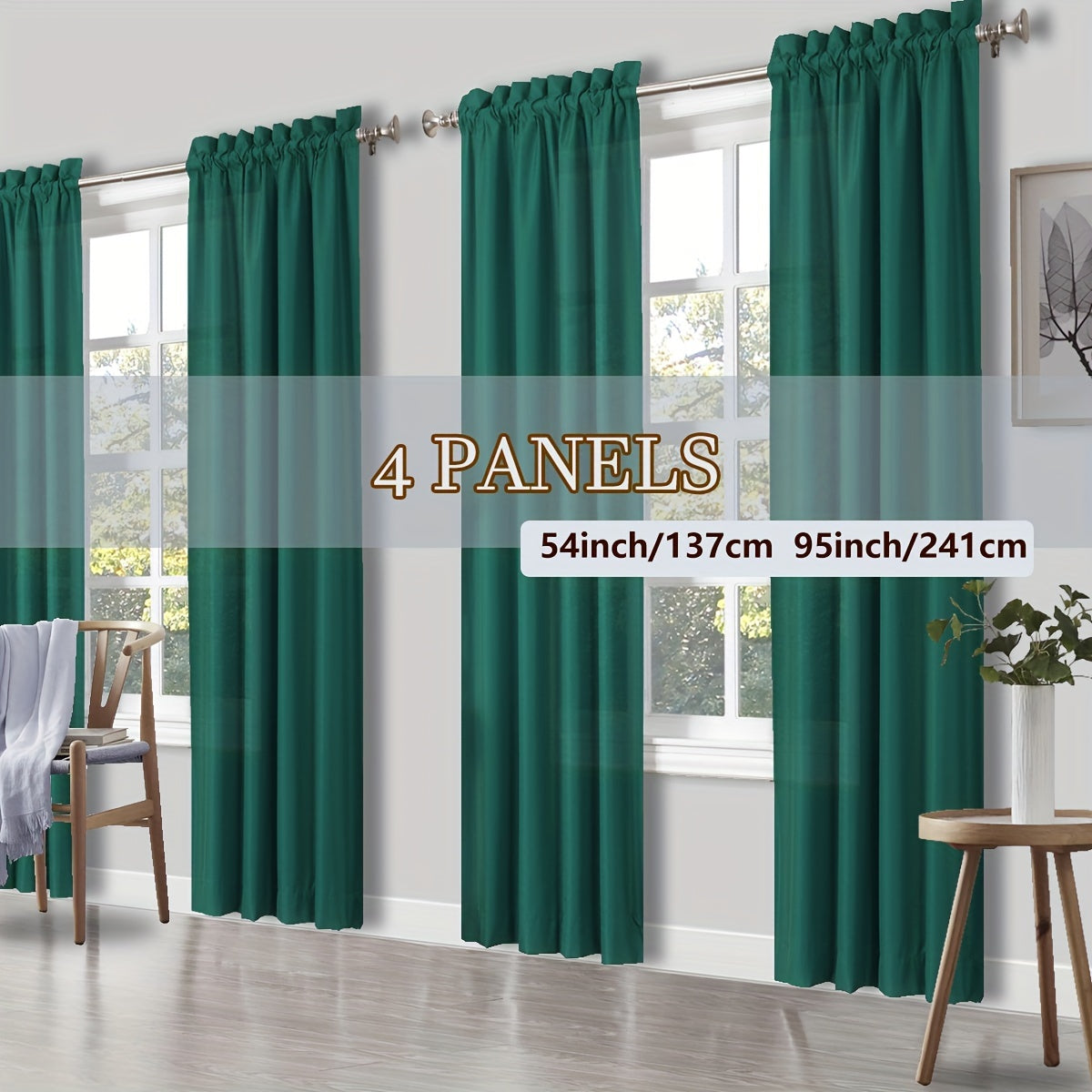 4 Panels Curtains, Solid Color Simple Rod Pocket Light Filtering Curtains, Suitable for Living Room, Office Home, Bedroom Decoration