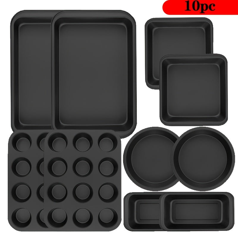 5/6/10pcs Non-Stick Bakeware Set, Baking Pan Set with Rack, Round Cake Pan, Square Cake Pan, Bread Pan, Muffin Pan, and Roasting Pan, Storage Rack, Bakeware Set, Dishwasher Safe, Easy to Clean, Oven Safe