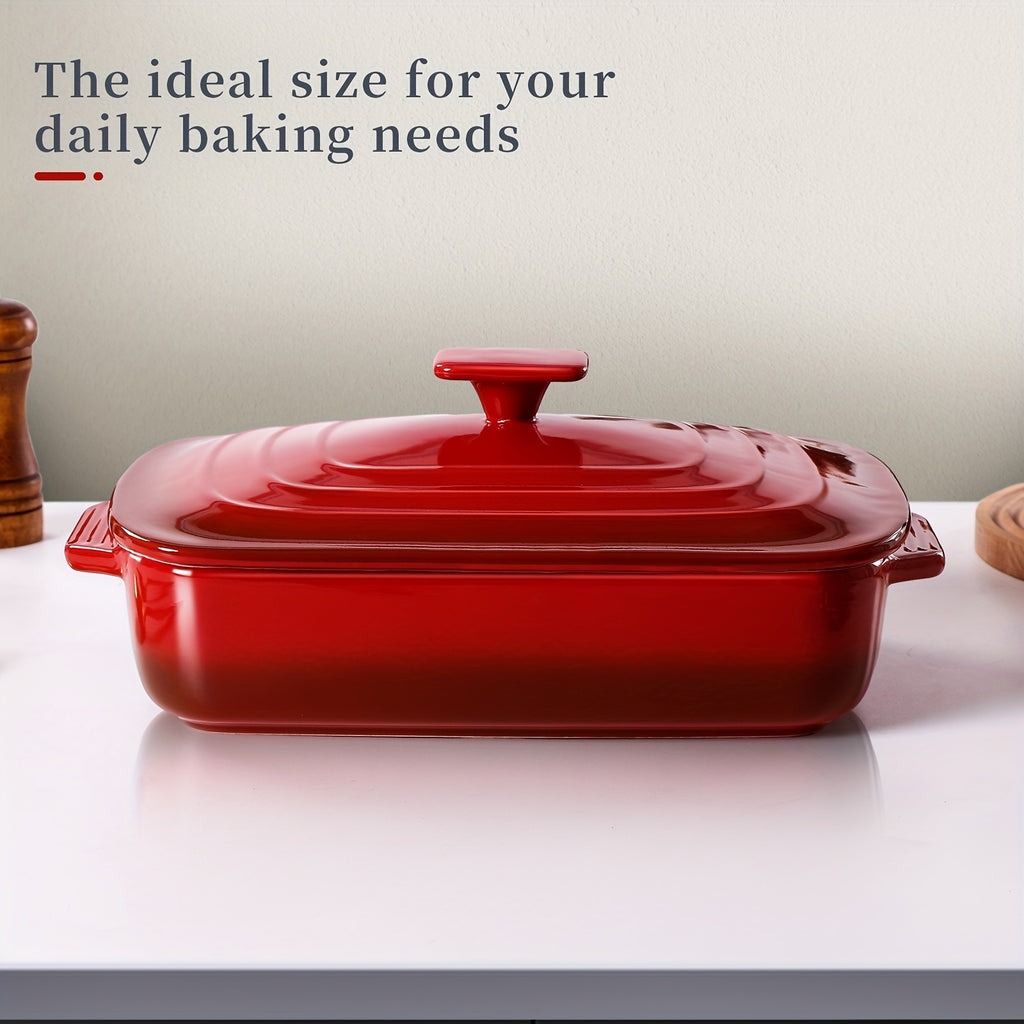 Large Ceramic Casserole Dish with Lid, 4.0 Quart Covered Rectangular Stoneware Baking Dishes for Oven, Deep 9x13 Inch Lasagna Pans for Baking and Serving, Perfect for mothers day gifts, Red