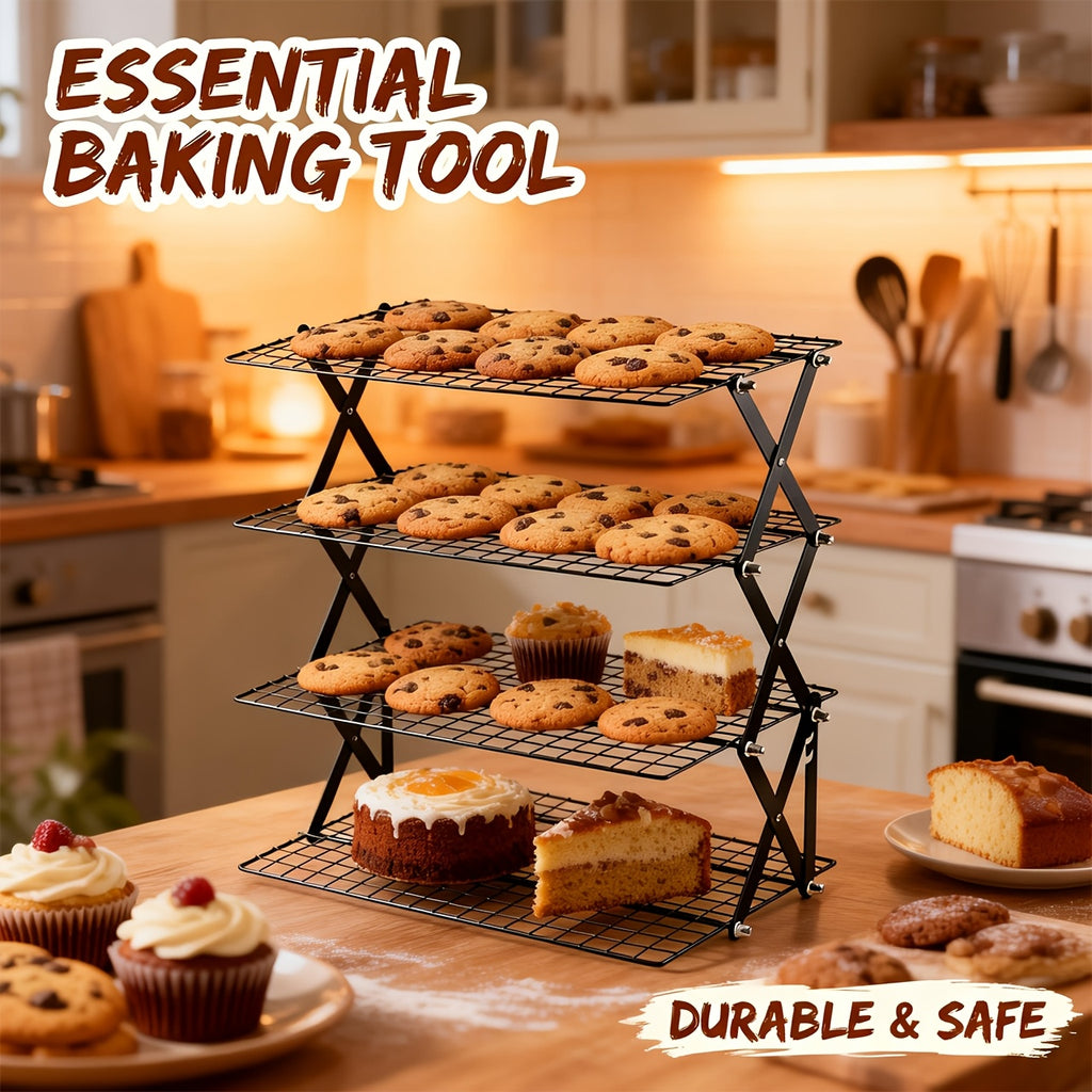 Foldable Cooling Rack, 3/4/5pcs Foldable Cooling Racks Free Baking Tool Set - Stackable Oven Cookie Cake Drying Rack. Used for Camping, Kitchen Storage And Holiday Baking Gifts (Including Silicone Shovels, Egg Beaters, Pliers, Smear Brushes