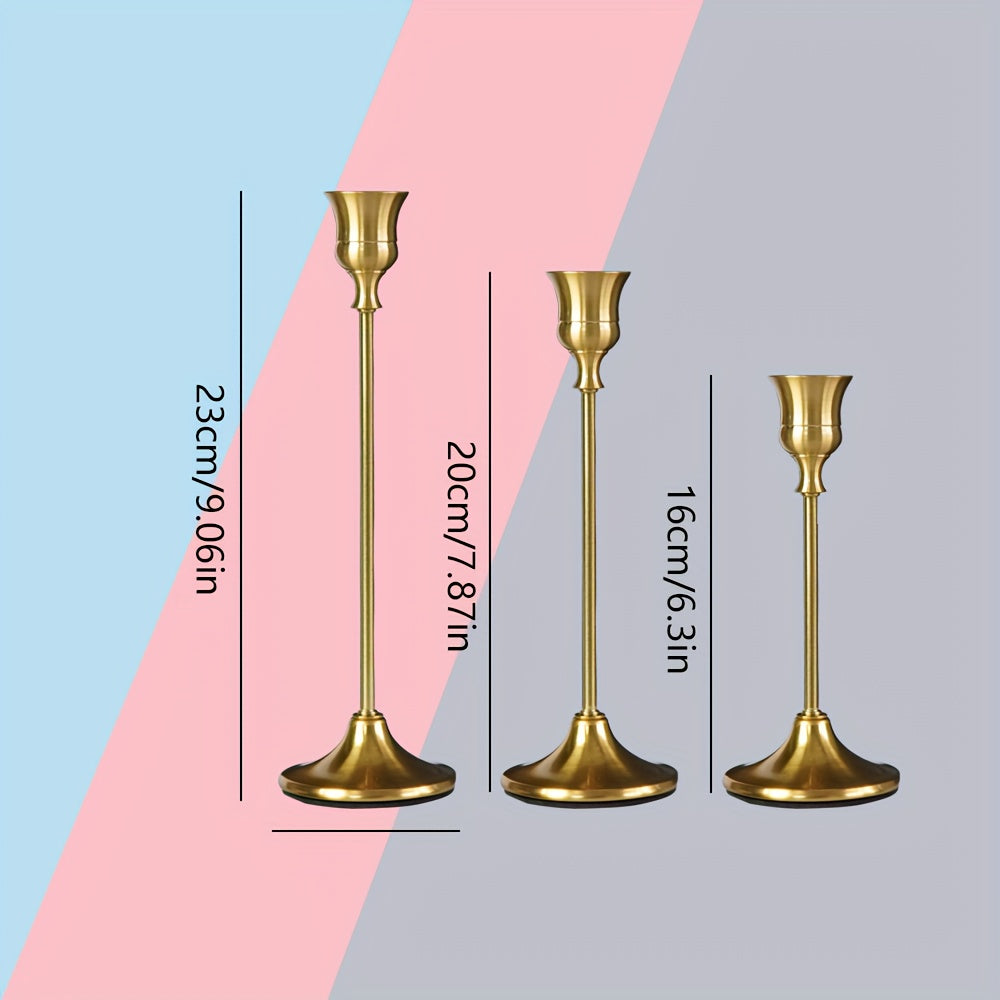 30pcs/48pcs/36pcs Copper Plated Candlestick Holders, Retro Style Minimalist Dining Tables Center Decoration, Suitable for Celebrations, Birthdays, Weddings And Christmas, Parties, Dining Tables, Fireplace Decoration Candle Holders