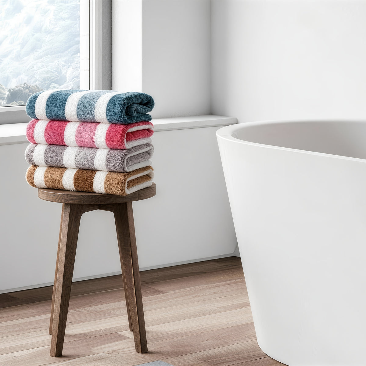 Microfiber Striped Bath Towels, 27 x 55 Inch Soft Absorbent Quick-Drying Towels in Single, 4-Pack and 5-Piece Options for Home, Beach, Spa and Gym