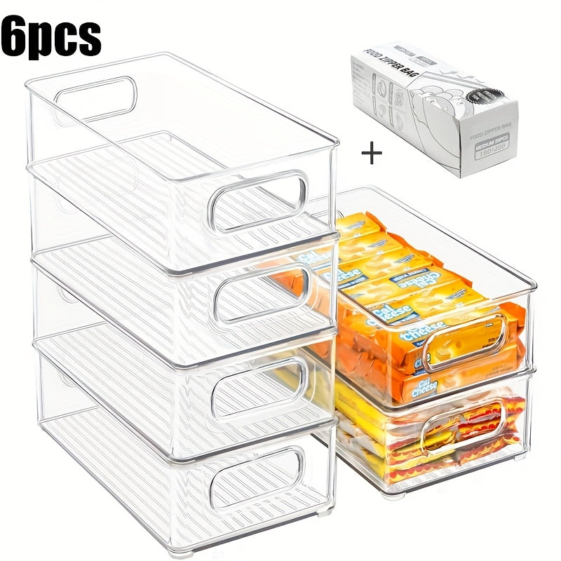 6pcs Of 1 Set, Refrigerator Organizer Bins, Food Storage Bins for Fridge, Freezer, Kitchen Cabinet, Pantry Organization, Fridge Organizer, for Kitchen, Bathroom And Bedroom, 10" Long, Transparent, Home Supplies Eid Al-Adha Mubarak