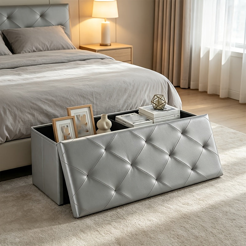 30/43 Inch Heavy Duty Folding Storage Ottoman Bench with Shoe Cabinet & Thick Padded Seat - Retro Suitable for Small Spaces, Multifunctional Footrest Stool, End of Bed Bench for Bedroom, Living Room, Entryway, Fabric,