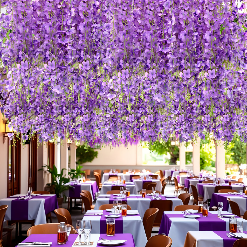 24 Pack (Total 90 Feet) Artificial Fake Wisteria Vine Rattan Hanging Garland Flowers String Home Party Wedding Decor (24, Purple)