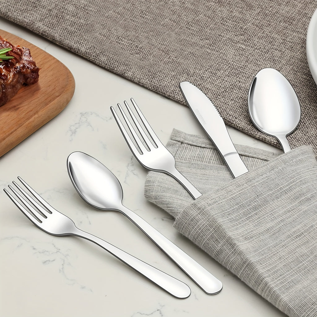 60/90pcs Stainless Steel Silverware Suitable for Multiple People to Use, Steak Knife, Salad Fork, Dessert Spoons, Cutlery Set with Gift Box, Kitchen Accessories, Home Outdoor, Wedding Camping Stuff, Halloween Party Gift, Dishwasher Safe