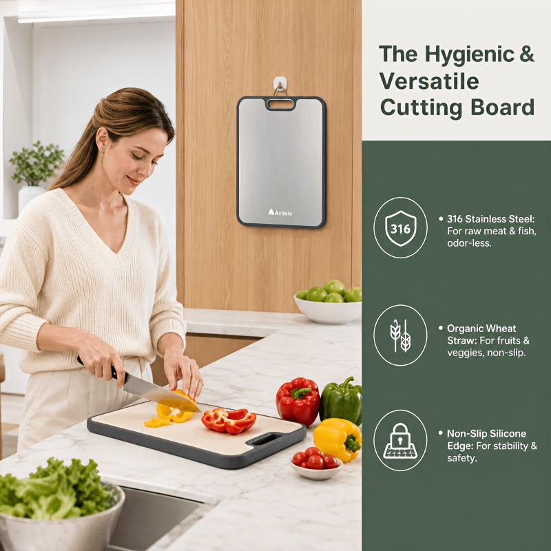 Kitchen Titanium Cutting Board, Double-Sided Food-Grade Cutting Board, Pure Titanium And Wheat Straw PP, Easy to Clean, Large Size 17" X 11.5"