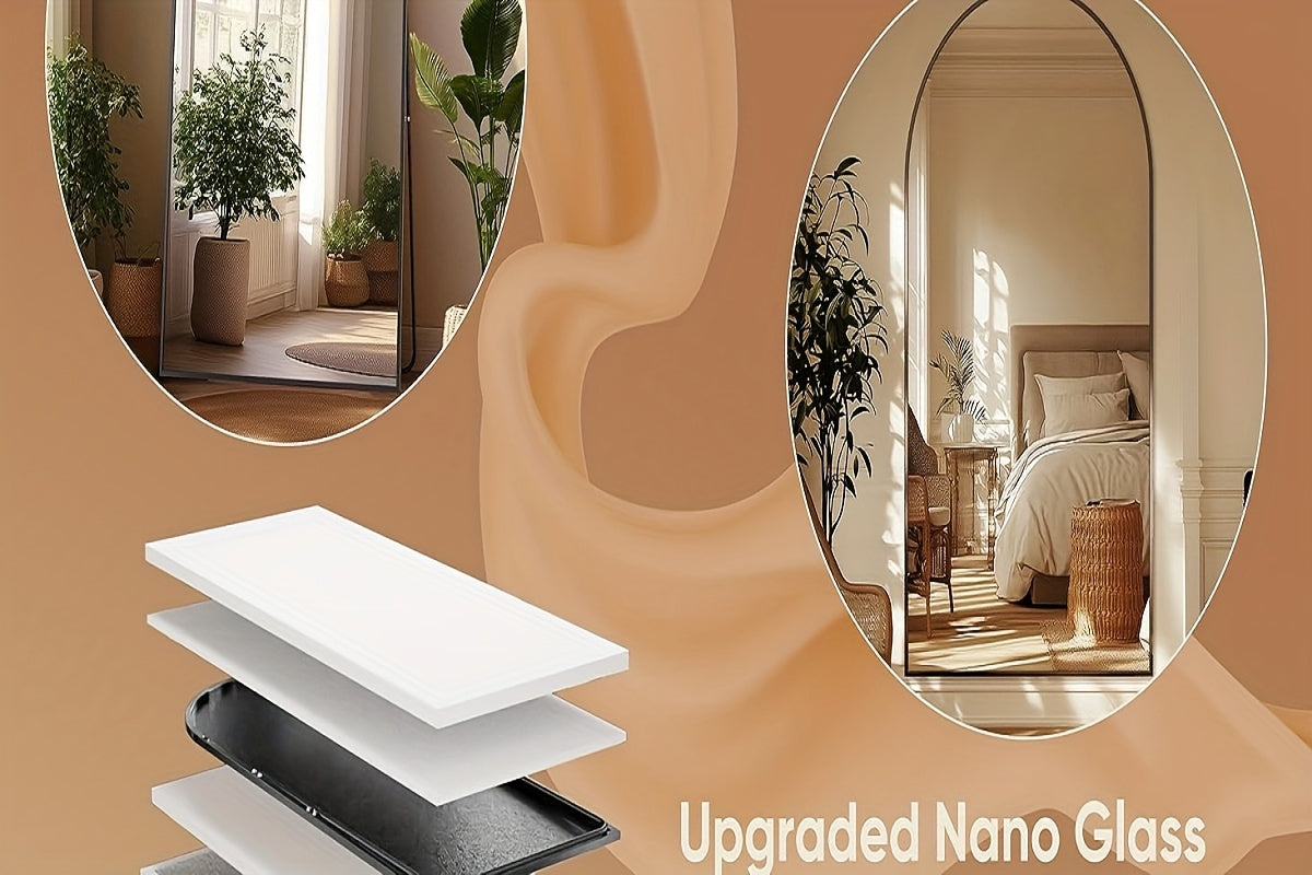 Homsion Full Length Floor Mirror - Freestanding Arched design with Sturdy Base, Large Full Body Mirror for Bedroom, Living Room, Bathroom - Space-Enhancing Elegant Home Decor Standing Mirror, Polished Surface