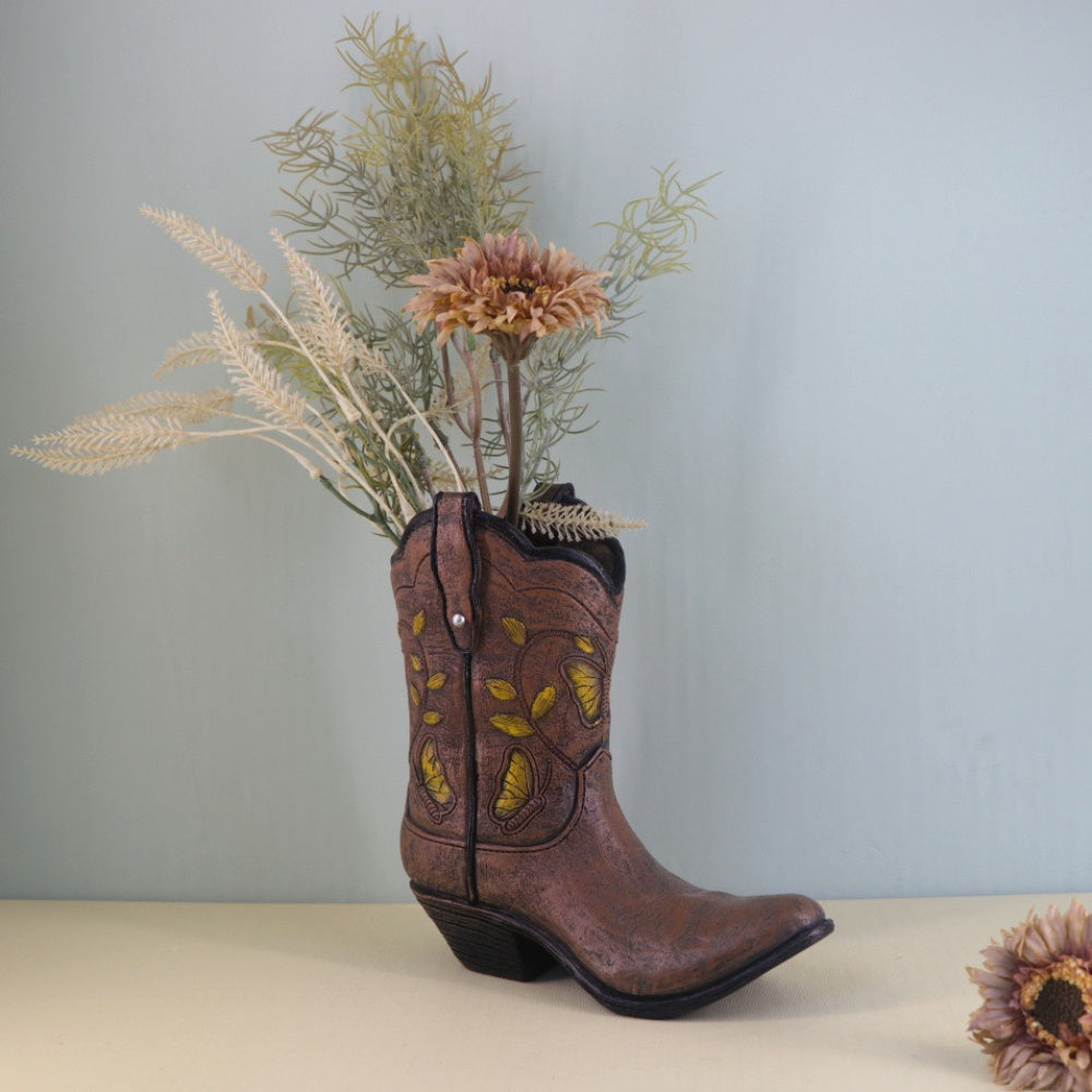 Creative Resin Vase Ornaments Western Cowboy Boots Hydroponic Flower Arrangement Container Living Room Light Luxury Home Decoration