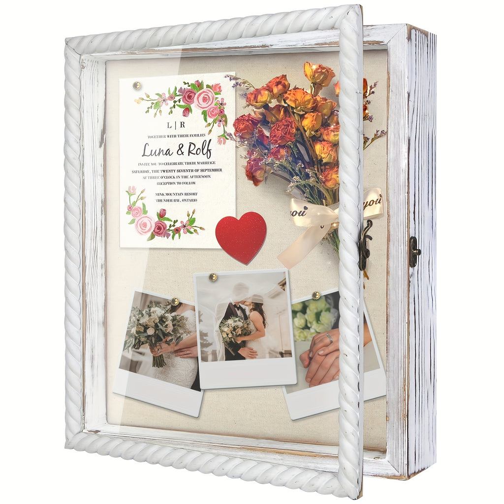 11X14/12X16 Shadow Box Frame with Linen Back - Large Rustic Memory Display Case for Flowers, Pictures, Championship Rings, Medals, Coins, Pins Collection And More, Including 4 Removable Shelves
