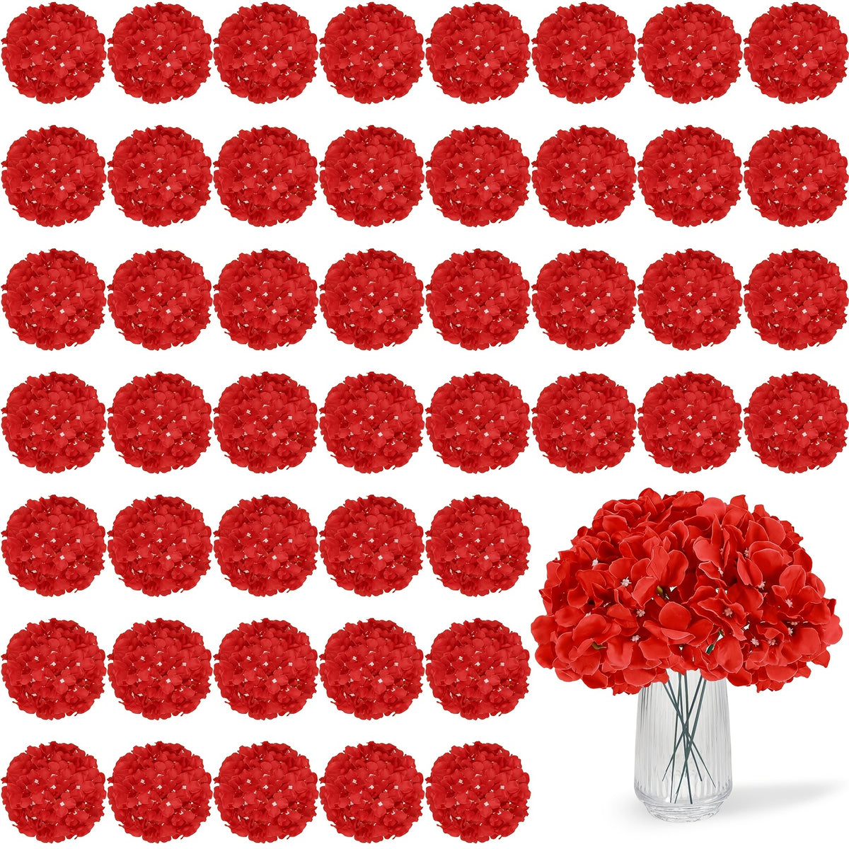 63pcs Artificial Hydrangea Flowers with Stems - Realistic Full Faux Silky Blooms, Round Heads Suitable for Wedding, Baby Shower, Garden, Party Decor, Home Decoration - Fake Flowers for Centerpieces, Arrangements, Year-Round Use