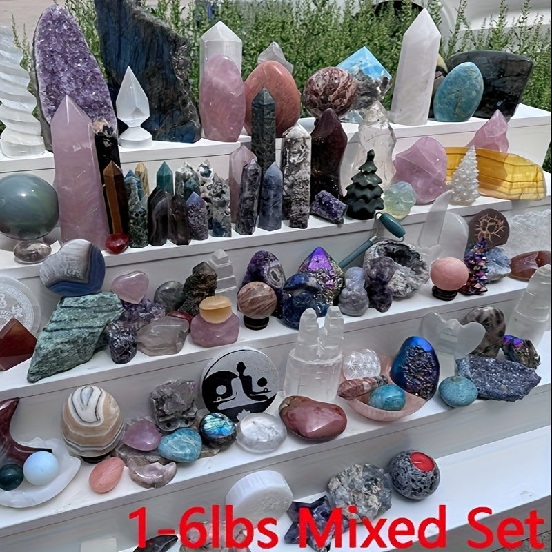 1Lb/2Lbs/4Lbs/6Lbs Mixed Crystal Stone Stunning Random Gift Box Yoga Meditation Office with Mixed Crystal Ball Tower Palm Stone Specimen Home Decor Gifts