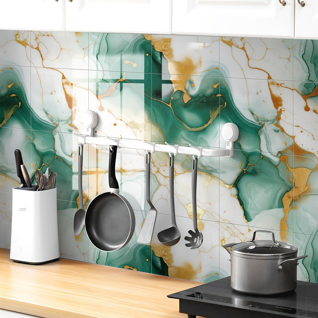 Waterproof 10/ 20pcs LuxeMarble Peel and Stick Shower Tiles - Space Theme Square Wall Hanging Decor for Bathroom, Kitchen, Living Room - 11.8"x11.8" Indoor Use PVC Wall Panels