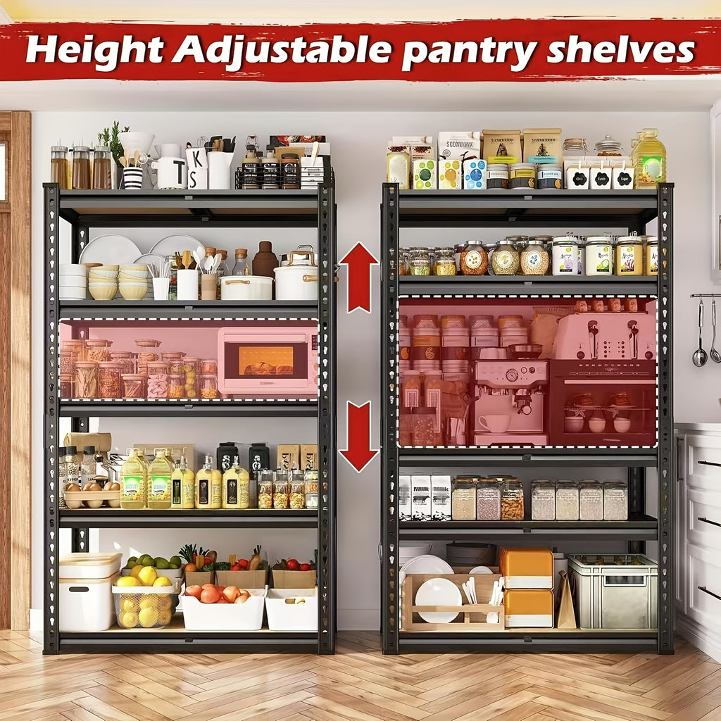 REIBII 2000LBS for garage Shelving Storage Shelves Heavy Duty 5-tier Metal Shelving Units For Garage Shelves 60" H X 28" W X 12" D, Adjustable Utility Shelf Rack For Kitchen Warehouse Basement Pantry Utility Rack Shelf, Black, Standing Shelf