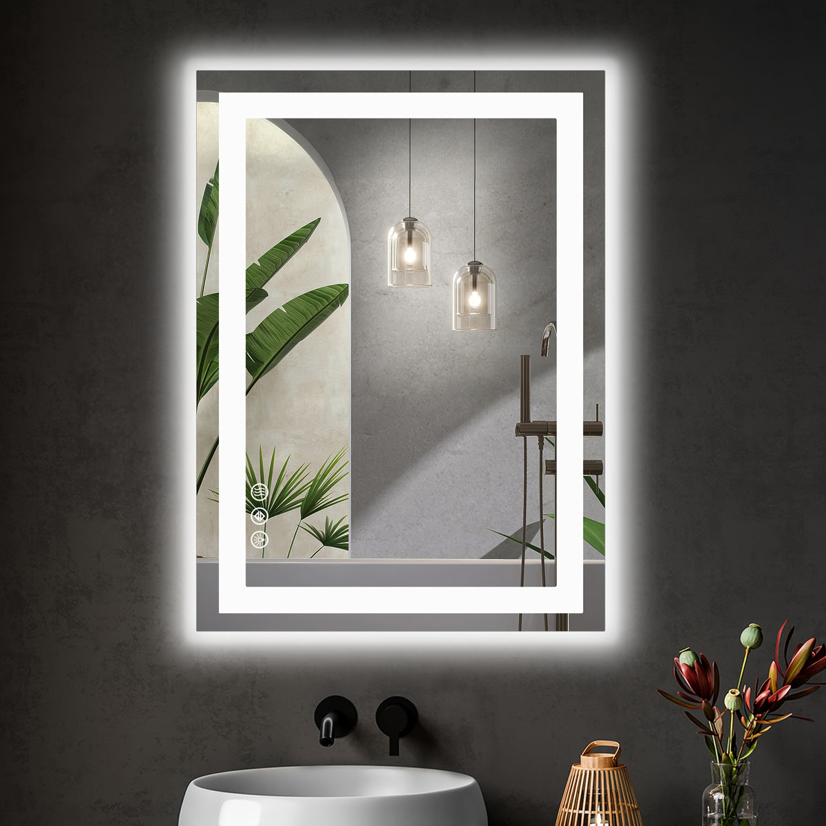 1pc Anti Fog LED Bathroom Mirror with Dual Light Source 3 Lighting Modes Dimmable 3 Color Vanity Mirror Wall Mounted Horizontal Vertical
