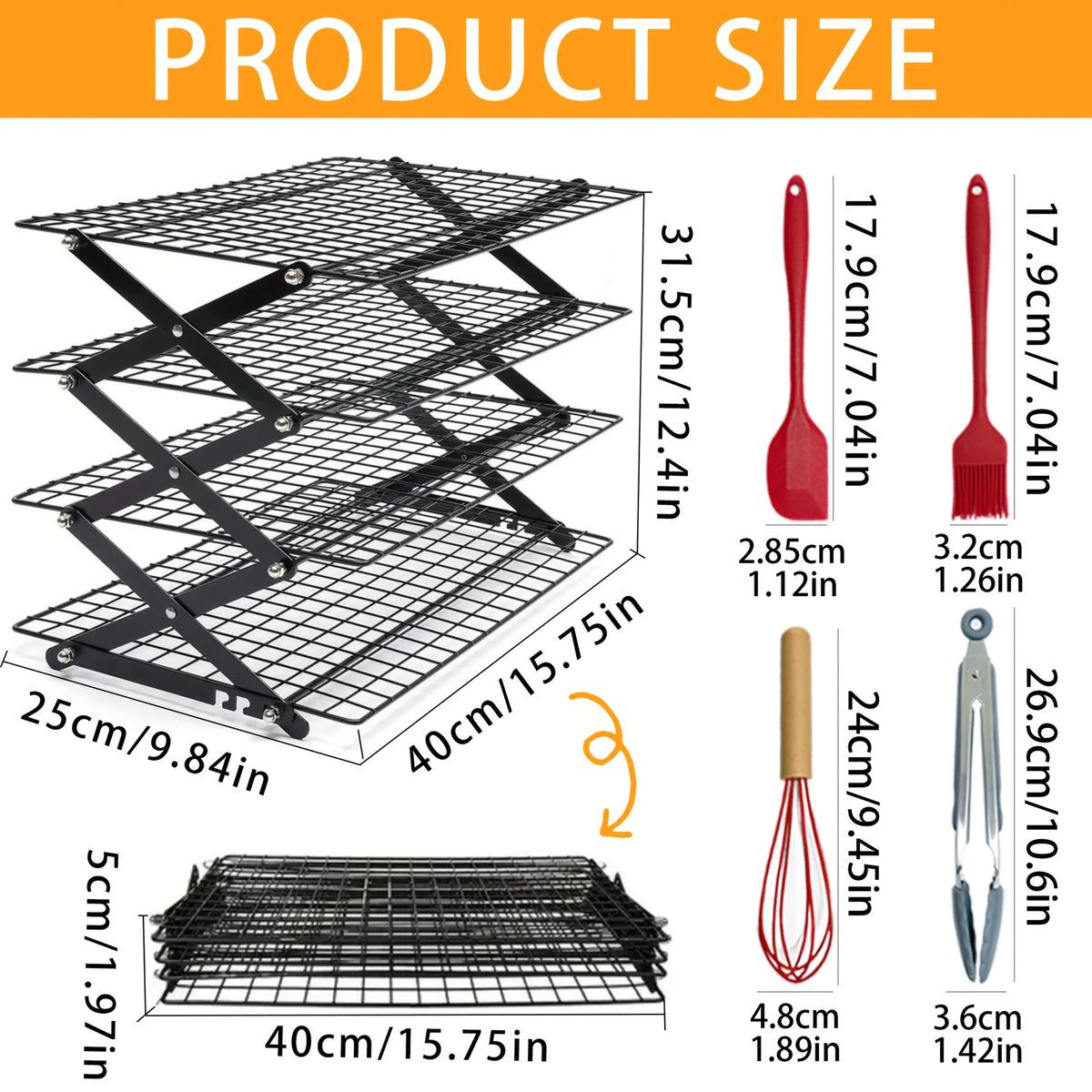 Foldable Cooling Rack, 3/4/5pcs Foldable Cooling Racks Free Baking Tool Set - Stackable Oven Cookie Cake Drying Rack. Used for Camping, Kitchen Storage And Holiday Baking Gifts (Including Silicone Shovels, Egg Beaters, Pliers, Smear Brushes