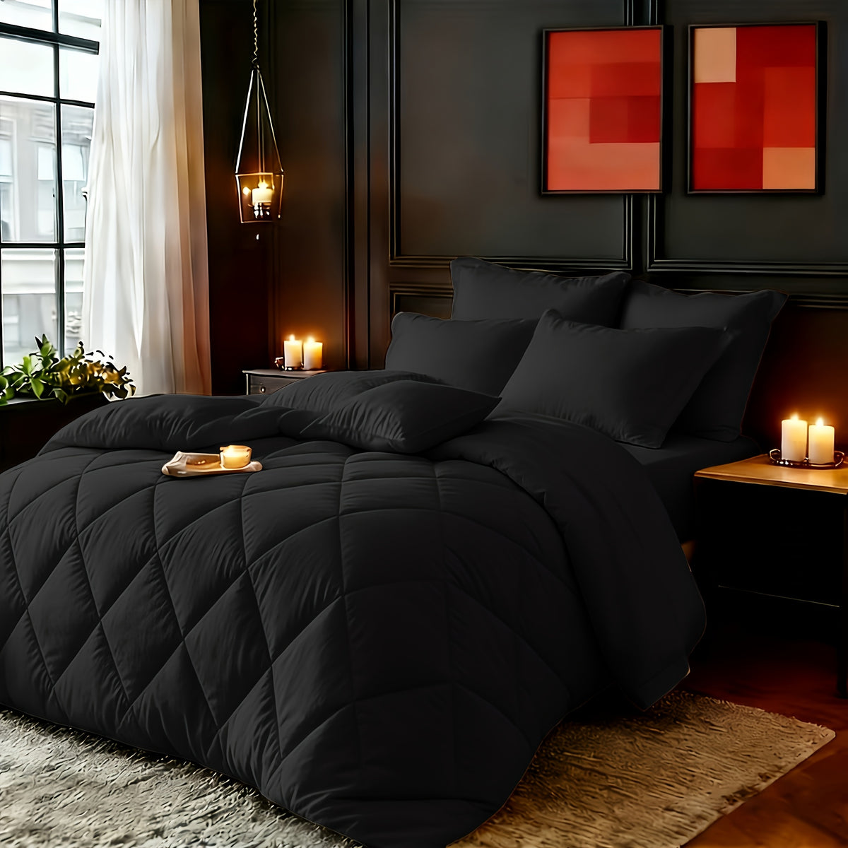 2/3pcs Red/Black Comforter Set Queen King Twin, All Season Comforter, 1Comforter, 1/2Pillowcases, Box Stitch Quilt, Hotel & School Quality Comforter, Home Bedding, Kids Room Decor, Halloween Christmas Holiday Gifts, Random Color