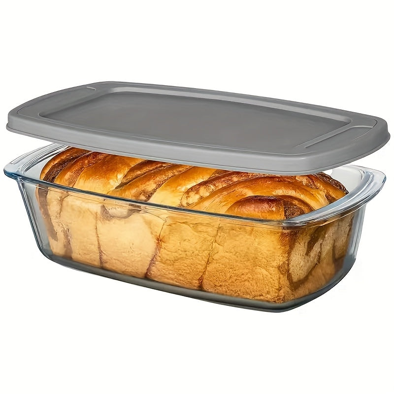 1/2pcs Large-Capacity Glass Baking Dish with Lid, 60.87oz/ 1.9 Qt, with Handles, Stackable, Microwave & Oven Safe, Specialized for Baking Bread & Cakes, Airtight Storage Container, Rectangular Toast Pan, Food Storage Container
