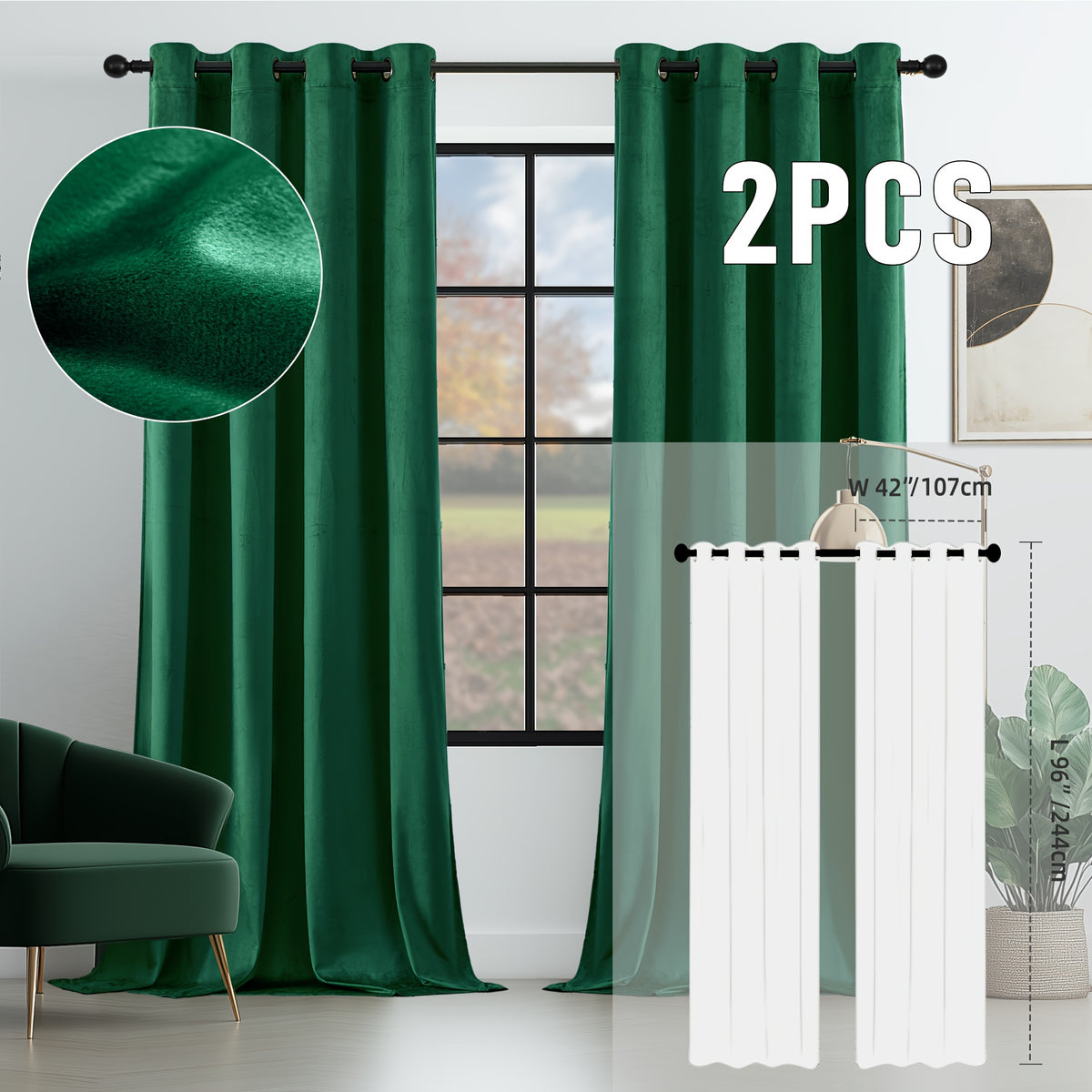 2pcs Velvet Room Darkening Curtains | Vintage Soundproof and Thermal Insulated, Elegant Soft Velvet Grommet Top Curtains for Living Room and Bedroom, Unlined, Solid Color, Fashionable Valentine'S Day Décor