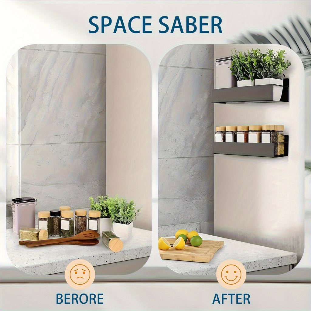 Magnetic Refrigerator Spice Rack, 2 or 4 Piece No-Drill Storage Organizer in Black or White for Kitchen Essentials and Compatible Appliance Surfaces