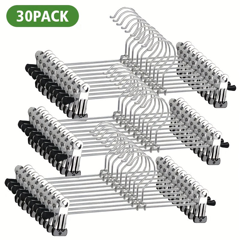 30/60 Adjustable Metal Coat Hangers with Hooks And Clips, Space-Saving Storage Solution for Wardrobes, Ideal for Bedrooms, Dorms, And Home Use, Perfect for Storing Women's Jeans, Skirts, And Leggings