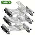 Metal Clip Hangers for Pants and Skirts, Adjustable Clothes Hangers with Hooks in 30 or 60 Packs for Jeans Leggings and Dorm Closet Organization
