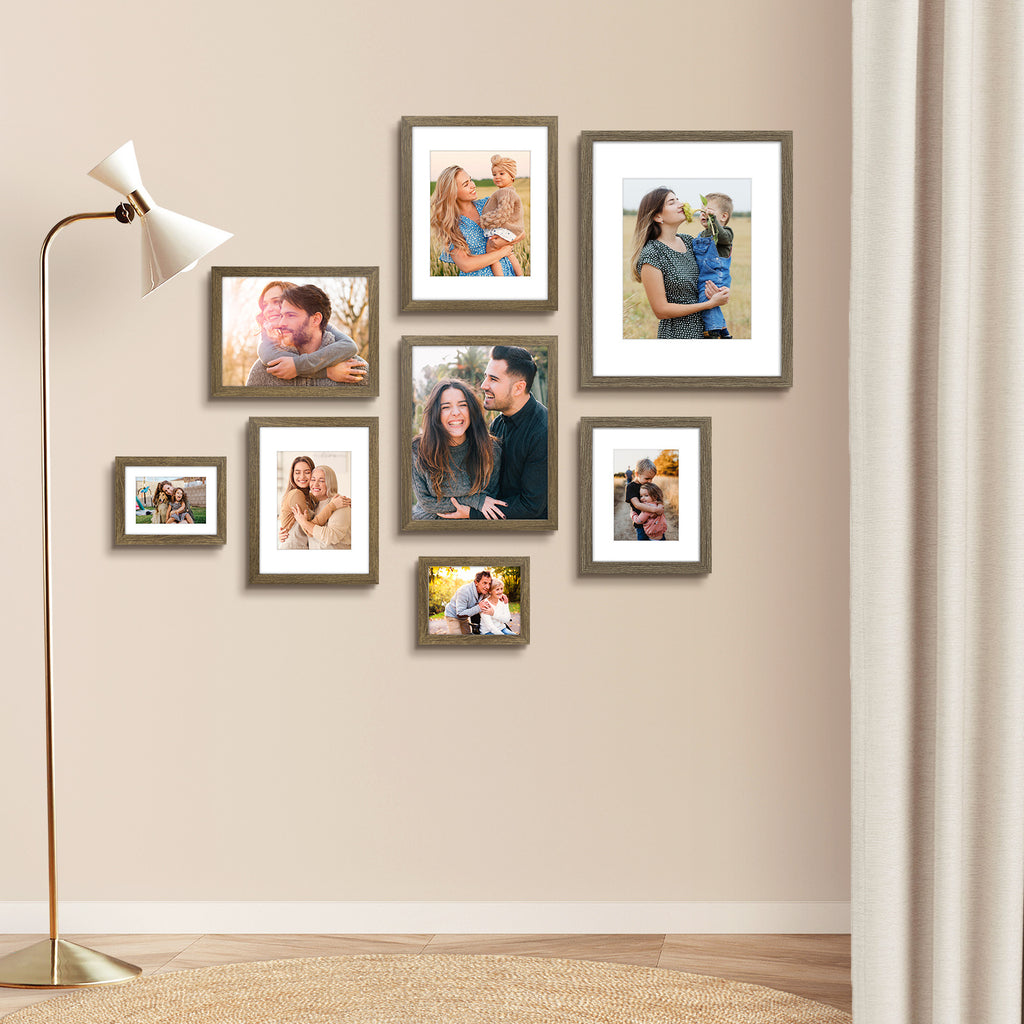 6 Packs 6x8/8x10/9x12/11x14/16x20 Picture Frames Set, Engineered Wood Gallery Wall Frame Set with Plexiglass - Wall Mounting or Tabletop Display